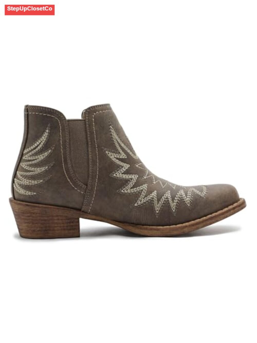 Women's Cowgirl Boots Western Ankle Pull On Faux Leather Low Heel Booties - Picture 3 of 6